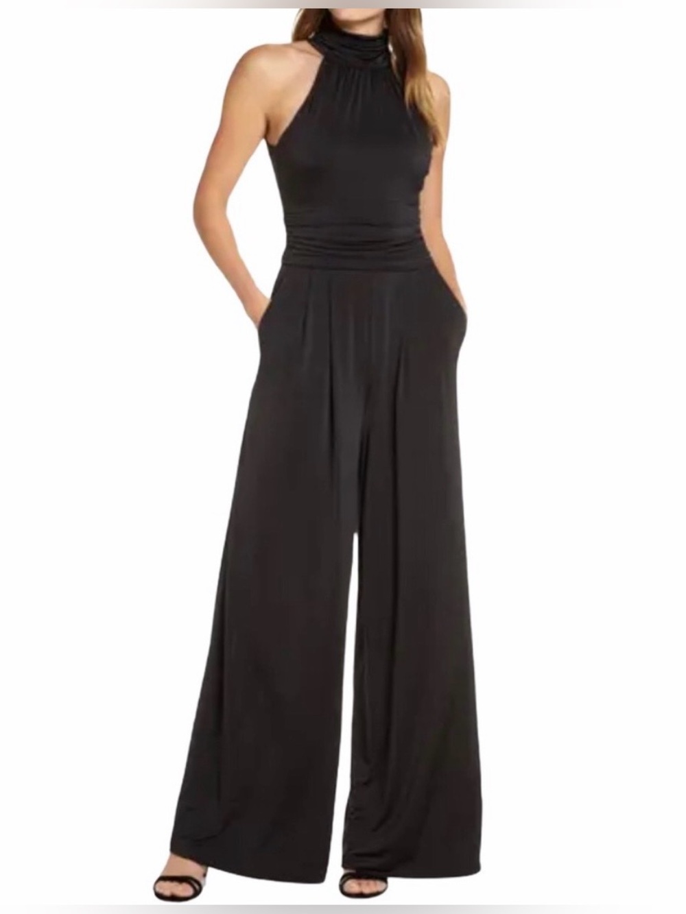Jessica Black Sleeveless High-Neck Wide-Leg Jumpsuit